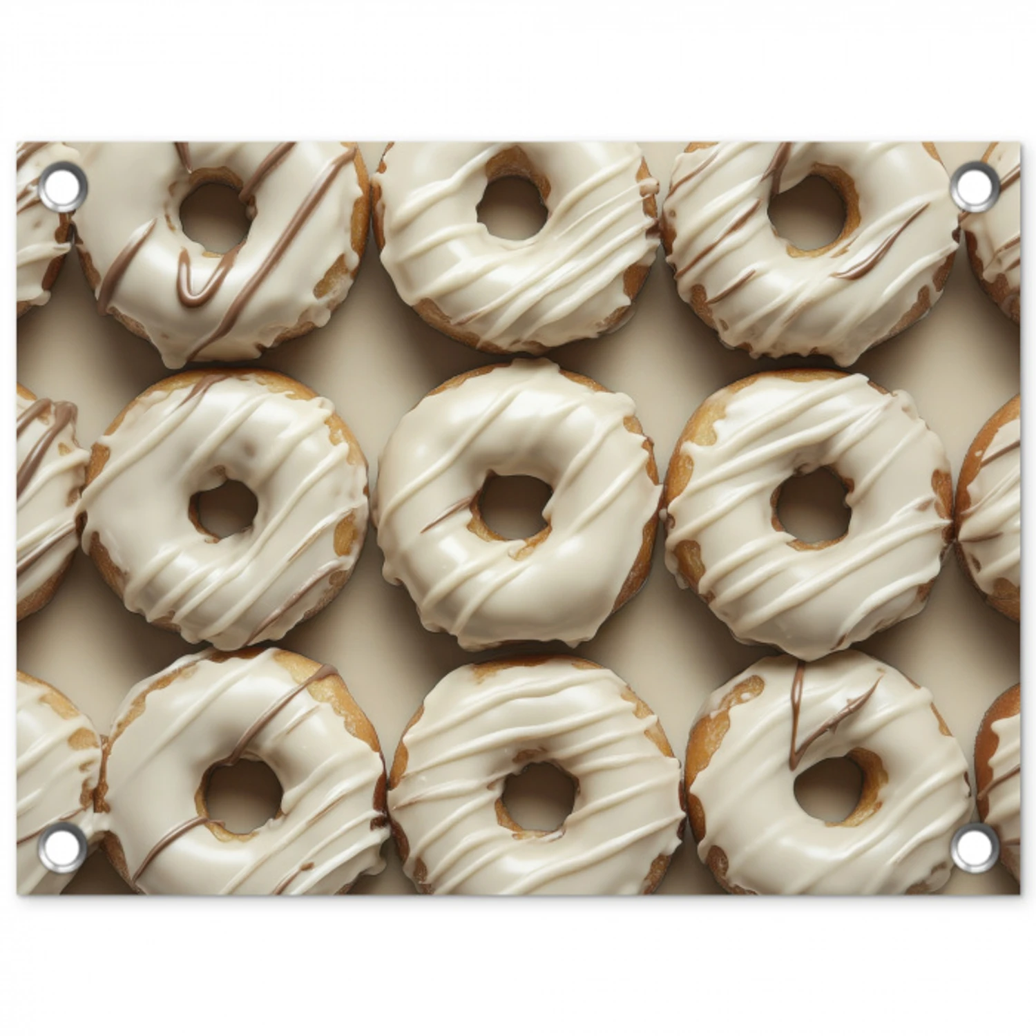 Donuts - Chocolade - Wit - Beige tuinposter los doek klein -3d