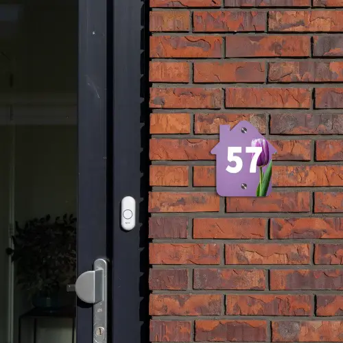Paarse tulp - Traditioneel Naambord Huisje klein -sfeer2