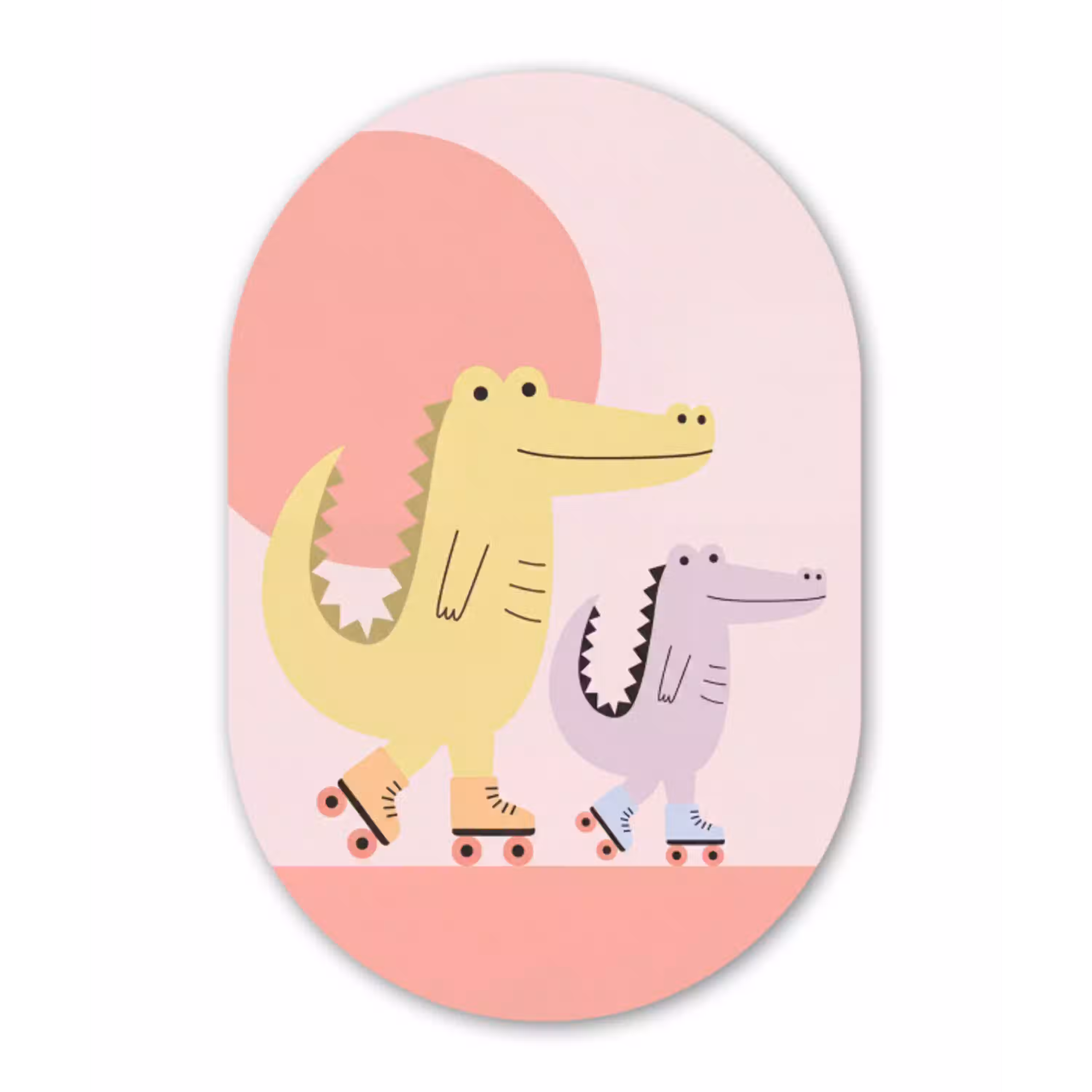 Dieren - Skaten - Illustratie - Speels - Roze Wandcirkel Ovaal Forex klein -3d