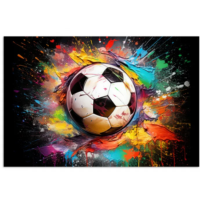 Voetbal - Verf - Kleuren - Zwart - Wit poster papier klein -3d