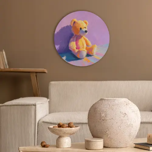 Teddybeer - Schaduw - Penseelstreken - Paars Akoestische PET Vilt - Rond klein -sfeer1