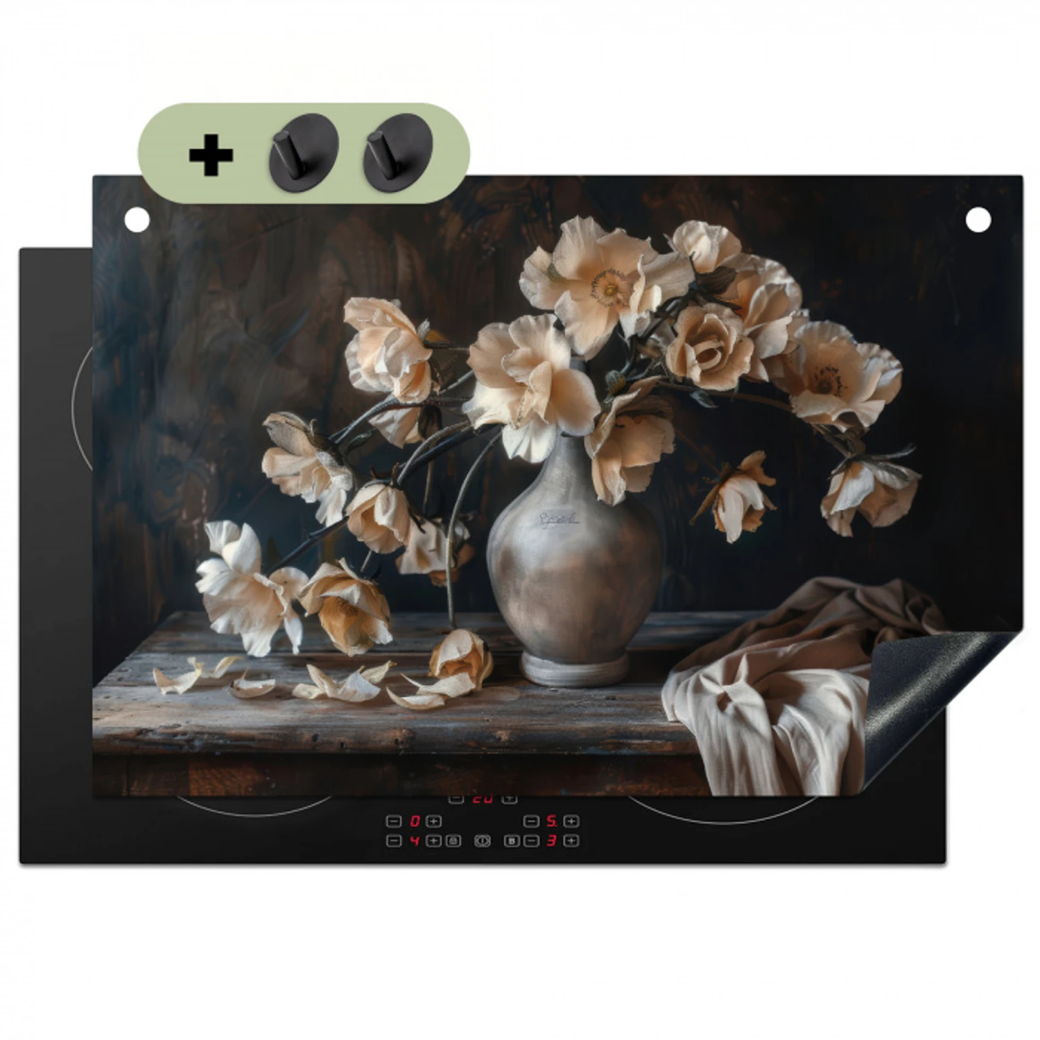 Bloemen - Vaas - Kunst - Stilleven Inductie beschemer met haakjes klein -3d