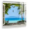 Doorkijk - Boom - Zee - Palmboom - Heuvels - Strand - Blauw plexiglas 5mm klein -zzzproduct_nieuw
