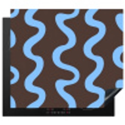 Kronkelende lijnen - Blauw - Bruin - Minimalistisch Inductie beschermer vinyl 3mm middel 274 -3d