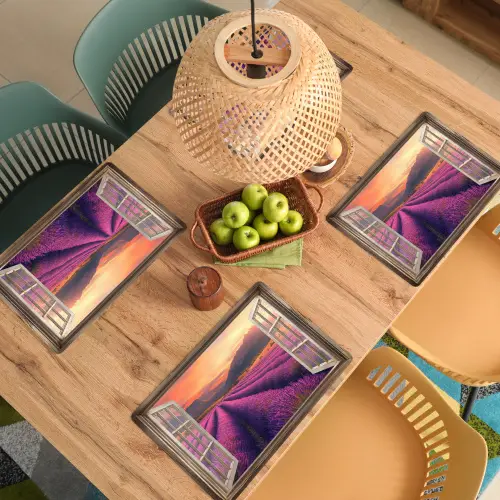 Doorkijk - Lavendel - Landschap - Bloemen - Paars Placemat vinyl groot -zzsfeer5_Kitchenyeah-website
