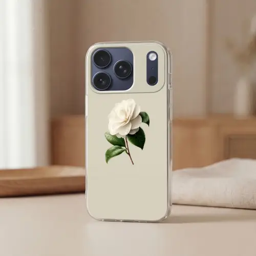 Cameliabloem - Wit - Groen Telefoonhoesje iPhone 17 Pro klein -sfeer2
