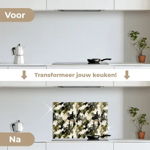 Donker - Groen - Camouflage - Schilderachtig keuken achterwand spatscherm klein 900 -voor_na_NL