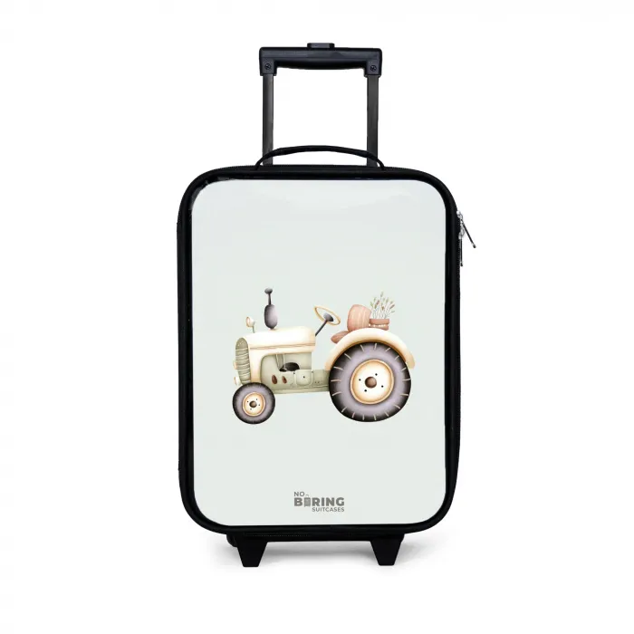 Beige vintage tractor in pastel groene kleuren Kinderkoffer - Zwart klein -3d