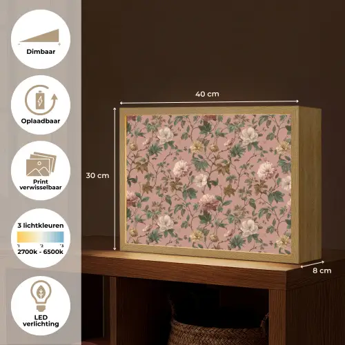 Bloemen - Klassiek - Roze Light Box met batterij (Wandlamp) middel 907 -USP_websiteoverzichtNL