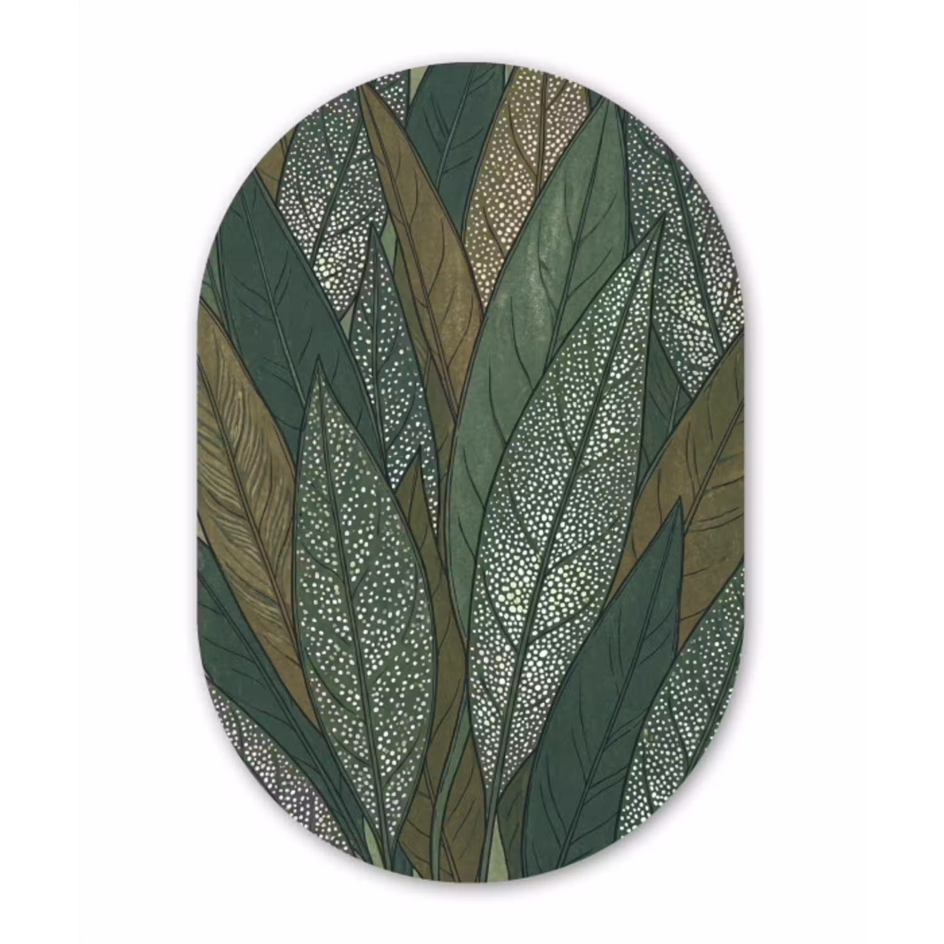 Bladeren - Patroon - Gestippeld - Natuur - Groen Wandcirkel Ovaal Aluminium middel -3d