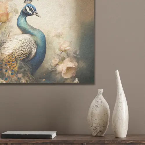 Pauw - Pauwenveren - Bloemen - Vogels - Botanisch PET vilt klein -sfeer6_closeup