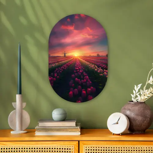 Windmolen - Zonsondergang - Landschap Wandcirkel Ovaal Forex klein -sfeer2