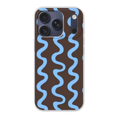 Kronkelende lijnen - Blauw - Bruin - Minimalistisch Telefoonhoesje iPhone 17 Pro klein 878 -3d