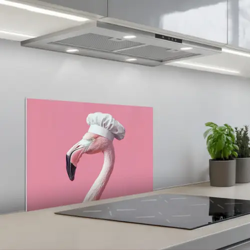 Flamingo - Roze - Koksmuts - Vogel keuken achterwand spatscherm klein -3d_schuin