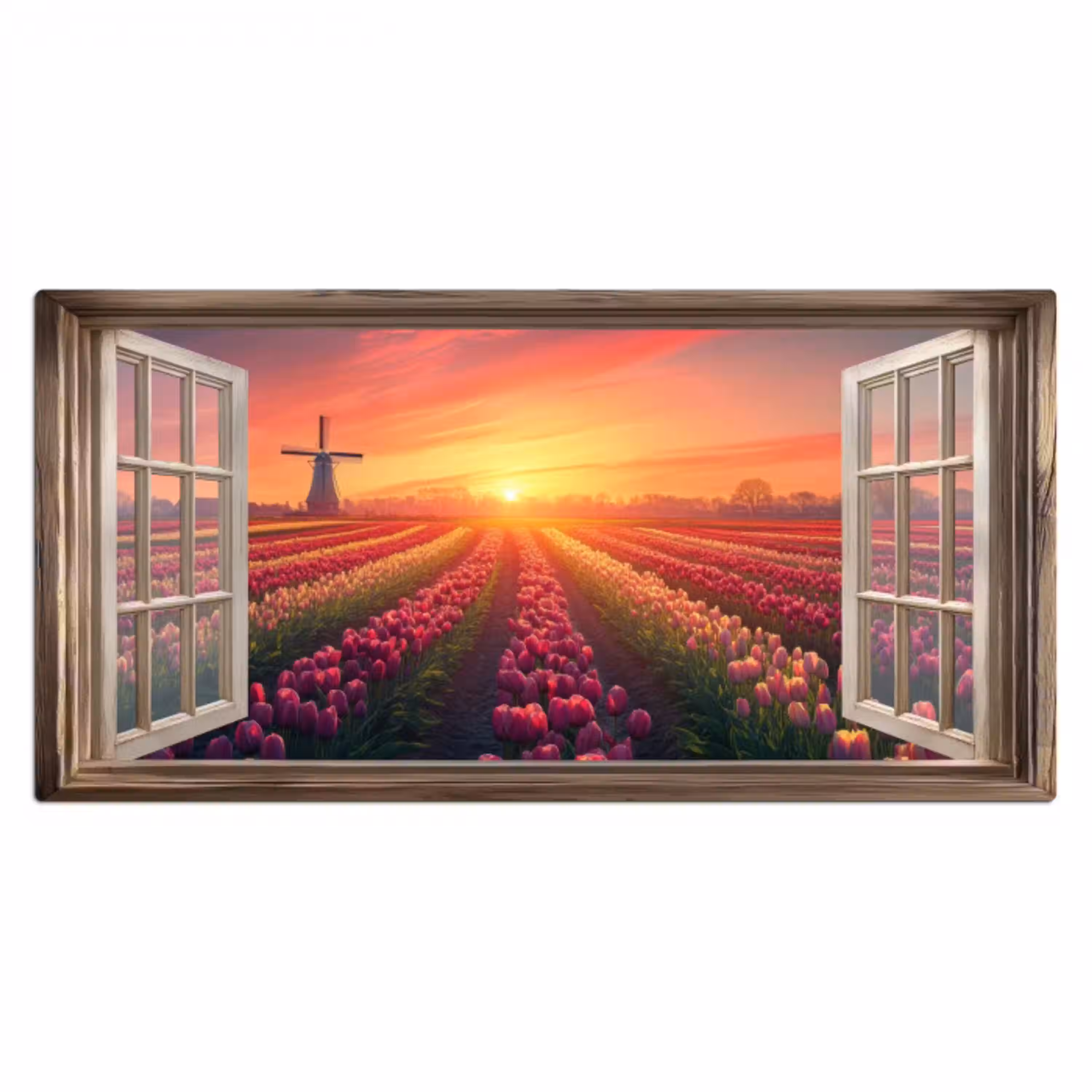 Doorkijk - Tulpen - Zonsondergang - Bloemen - Kleurrijk Muismat XXL klein -3d_leeg