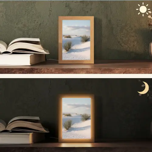 Duinen - Gras - Wolken - Beige Light Box met kabel (Tafellamp) klein -sfeer3