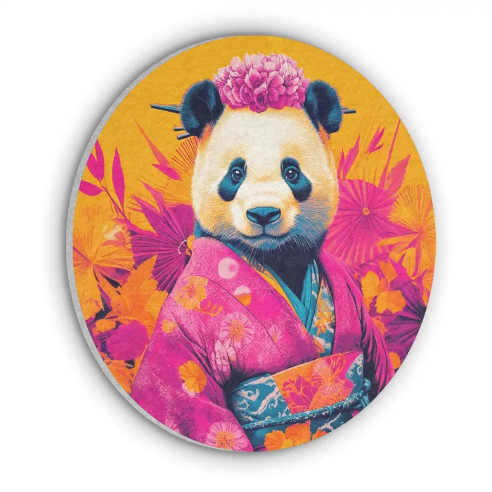 Kimono - Roze - Panda - Bloemenkroon Akoestische PET Vilt - Rond klein -3d