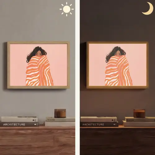 Meisje - Deken - Gestreept - Oranje Light Box met batterij (Wandlamp) middel -sfeer3
