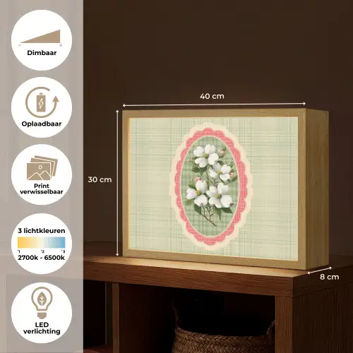 Bloemen - Illustratie - Geruit - Groen Light Box met batterij (Wandlamp) middel -USP_websiteoverzichtNL