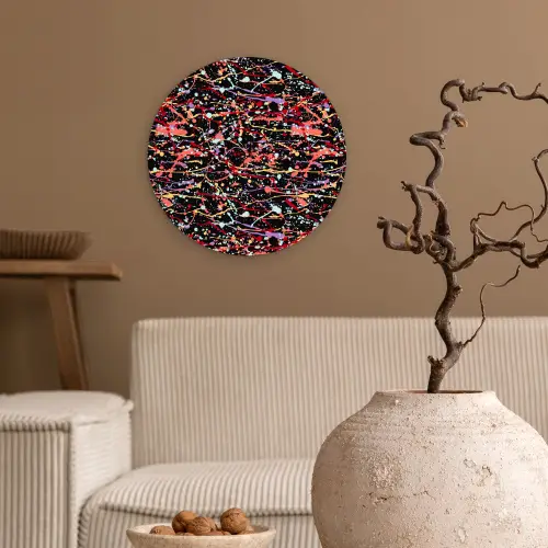 Spat - Abstract - Waterverf - Zacht Wandcirkel plexiglas klein 852 -sfeer1