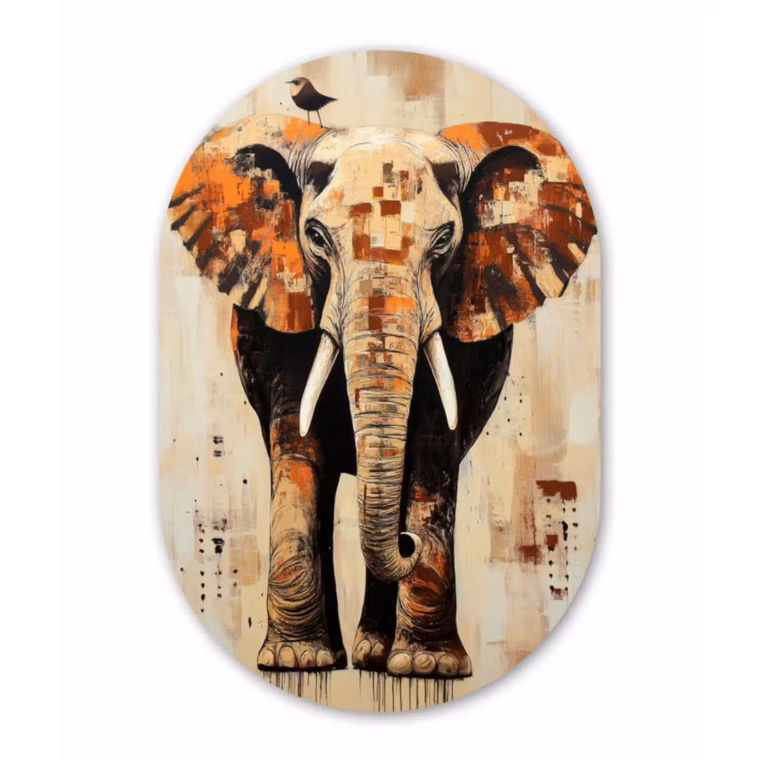 Muurovaal - aluminium - Olifant - Slurf - Mozaïek - Abstract