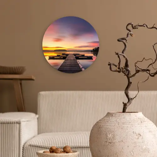 Steiger - Zonsondergang - Water - Zee - Reflectie Wandcirkel kunststof plaat 5mm dik klein -sfeer1