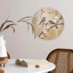 Vogels - Bloesemtak - Bloemen - Oranje Wandcirkel kunststof plaat 5mm dik klein -sfeer4