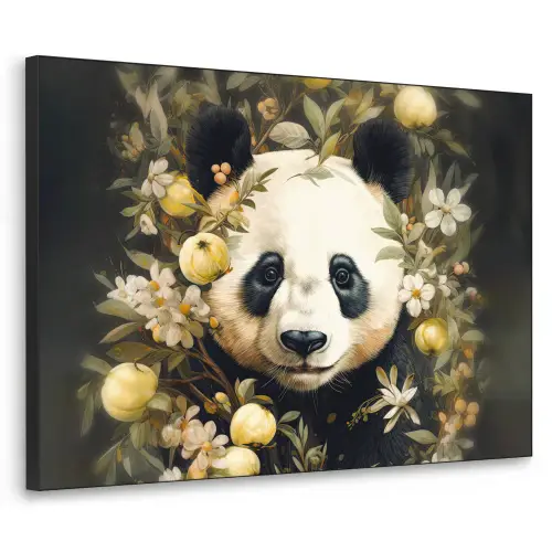 Panda - Pandabeer - Wilde dieren - Natuur - Bloemen Textielframe zwart klein -3d