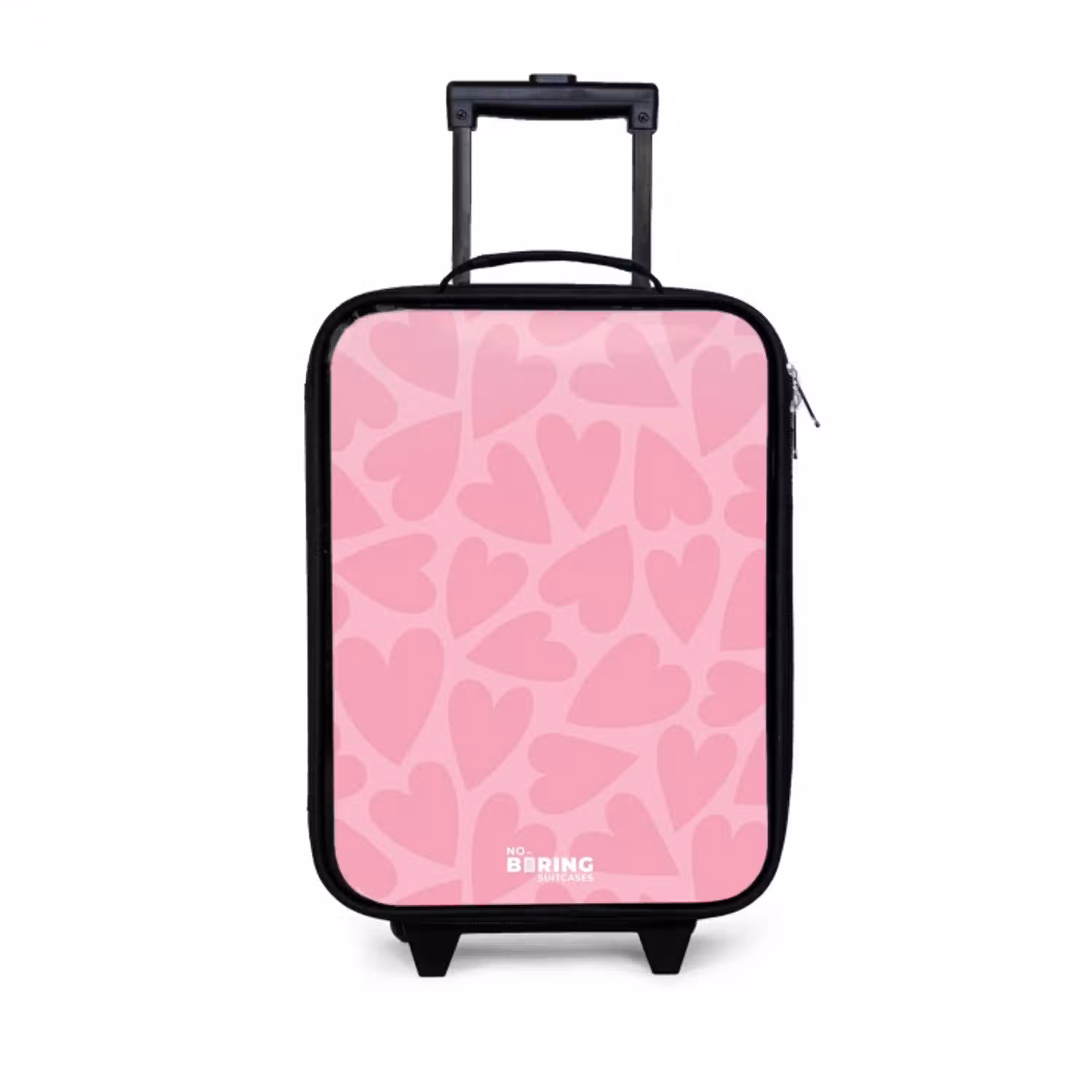 Roze hartjes patroon Kinderkoffer - Zwart klein -3d