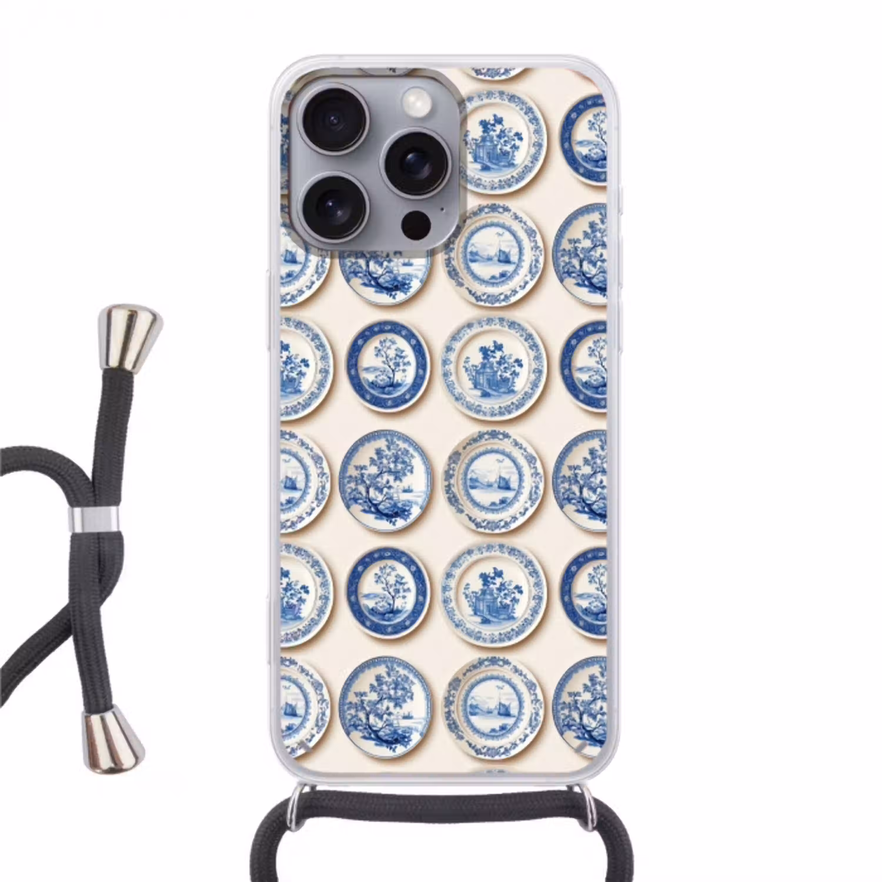 Borden - Bomen - Planten - Blauw Hoesje iPhone 16 Pro Max met koord klein 804 -3d