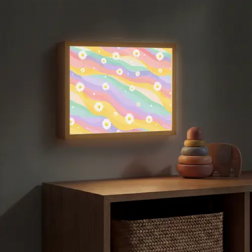 Madeliefjes - Kleurrijk - Pastel Light Box met batterij (Wandlamp kind) middel -sfeer5_kind