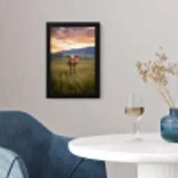 Longhorn - Landschap - Zonsondergang fotolijst zwart zonder passe partout klein -sfeer4