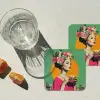 Retro - Vrouw - Stad - Zon onderzetter kurk middel -sfeer4