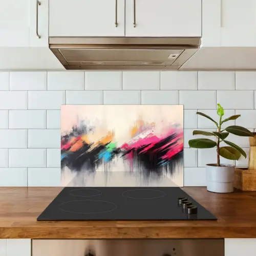 Dynamisch - Abstract - Kleurrijk - Zwart keuken achterwand spatscherm klein -sfeer2