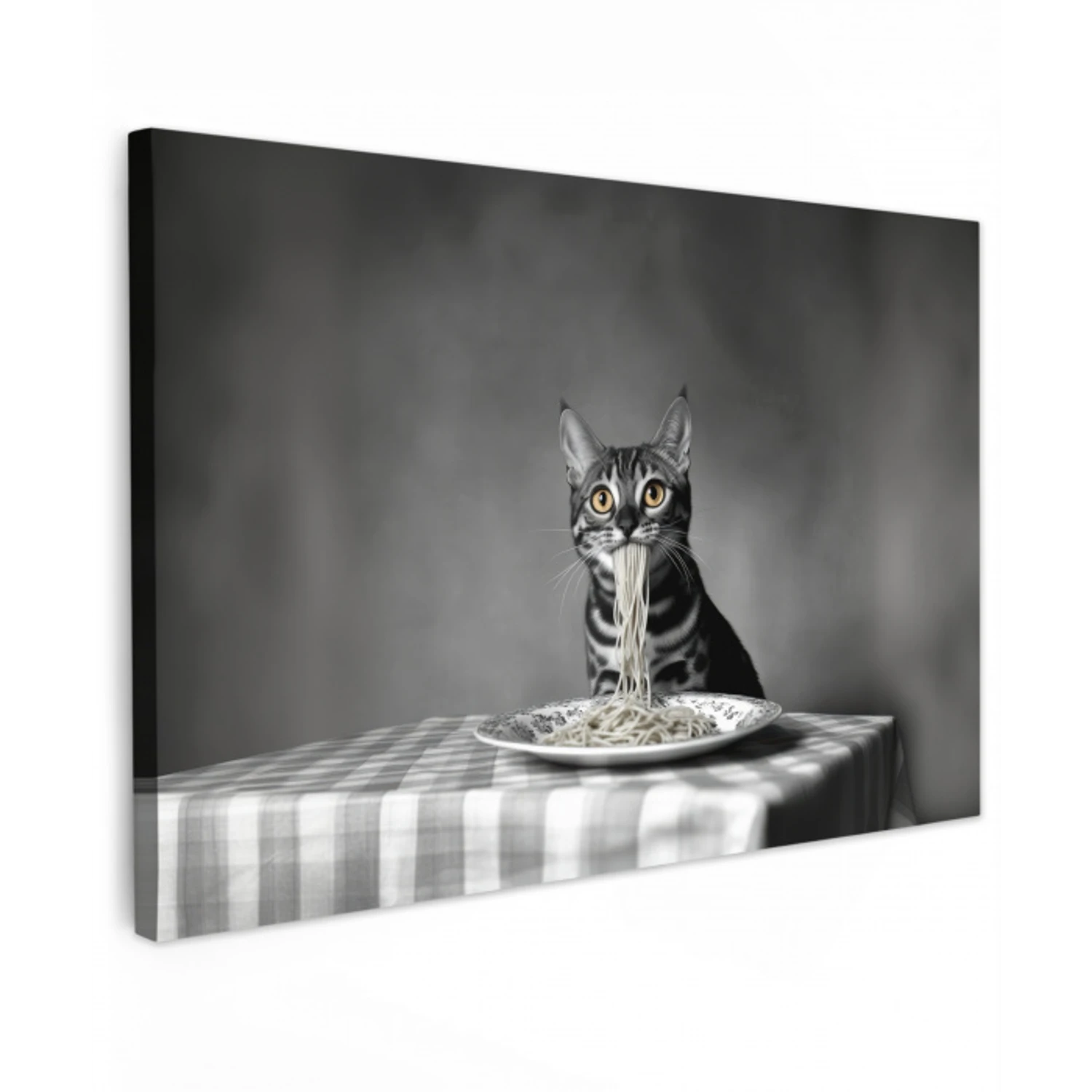 Bengaal - Kat - Tafelkleed - Zwart - Wit - Dier Tuinposter op houten frame 2 cm dik klein -3d