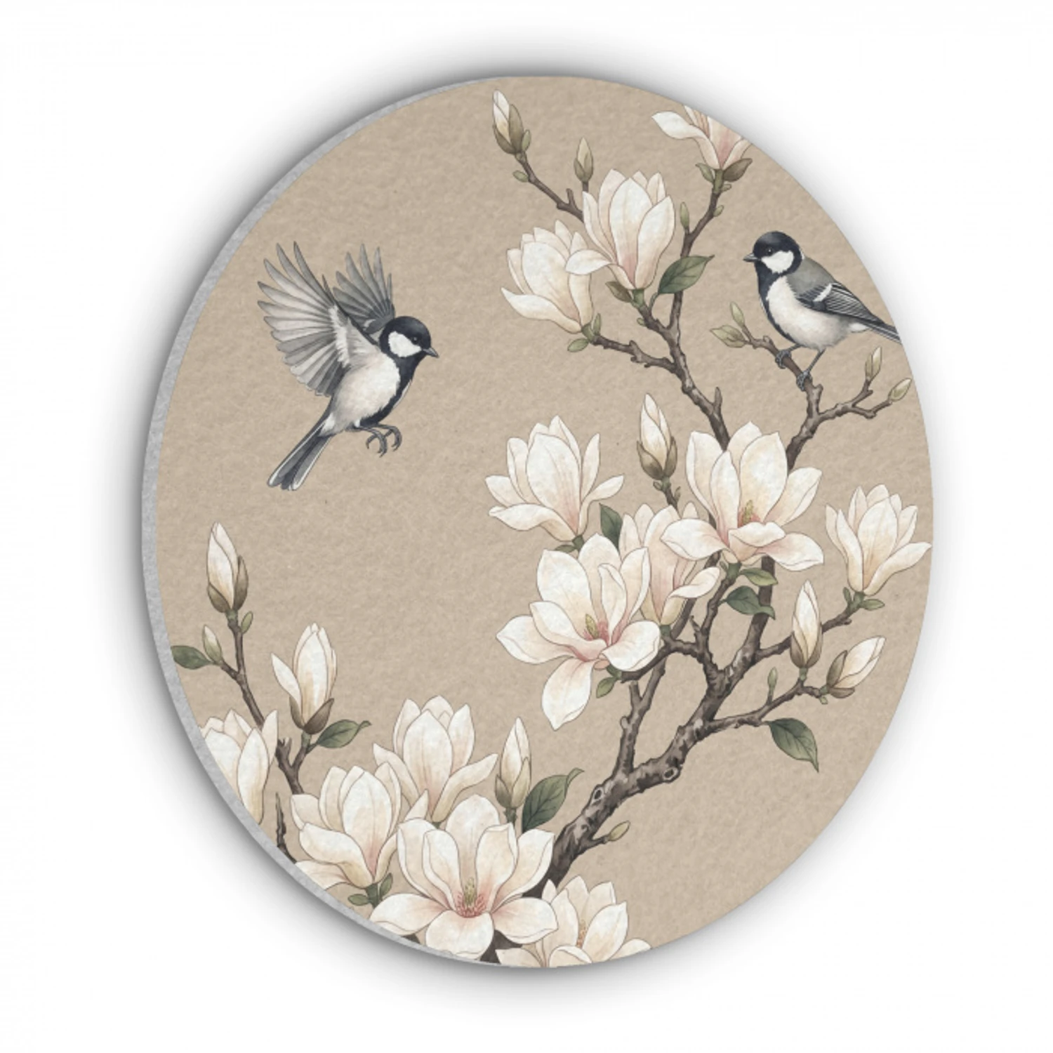 Oosters - Vogels - Beige Akoestische PET Vilt - Rond klein -3d