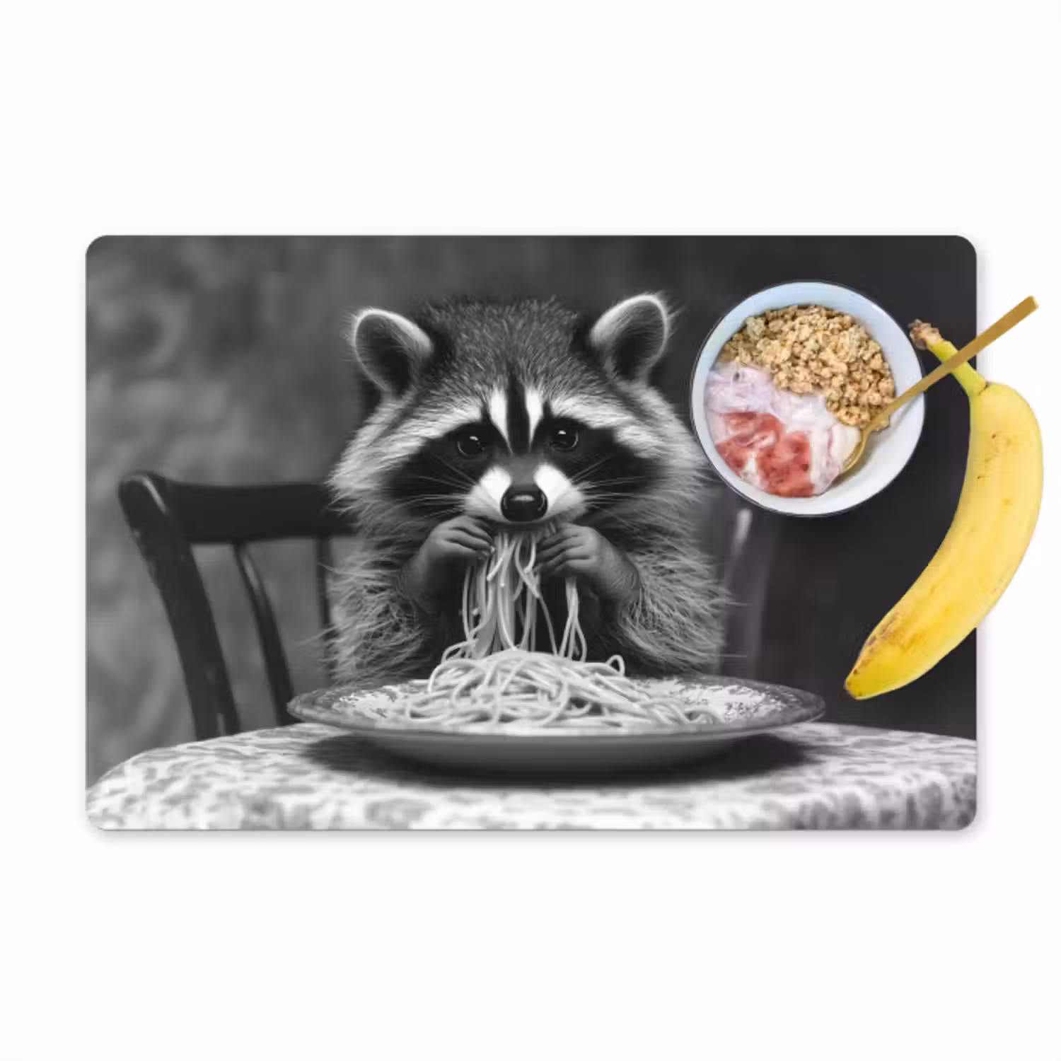 Tischset - 6 Stück - Waschbär - Niedlich - Pasta - Tischtuch - Schwarz - Weiß