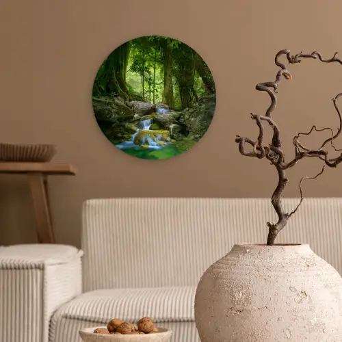 Jungle - Stenen - Water - Natuur - Planten Wandcirkel kunststof plaat 5mm dik klein -sfeer1