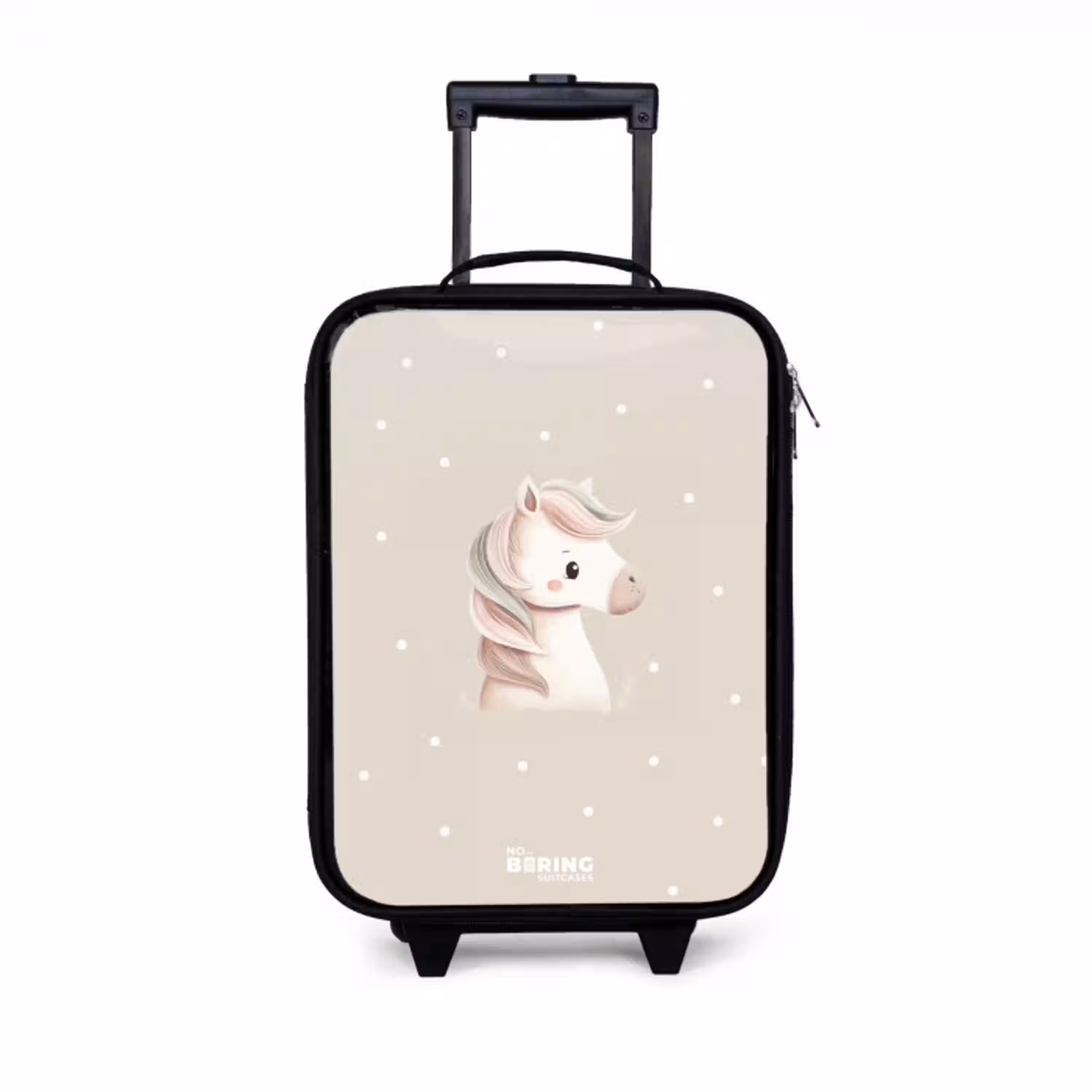 Eenhoorn omringd door stippen in beige kleuren Kinderkoffer - Zwart klein -3d
