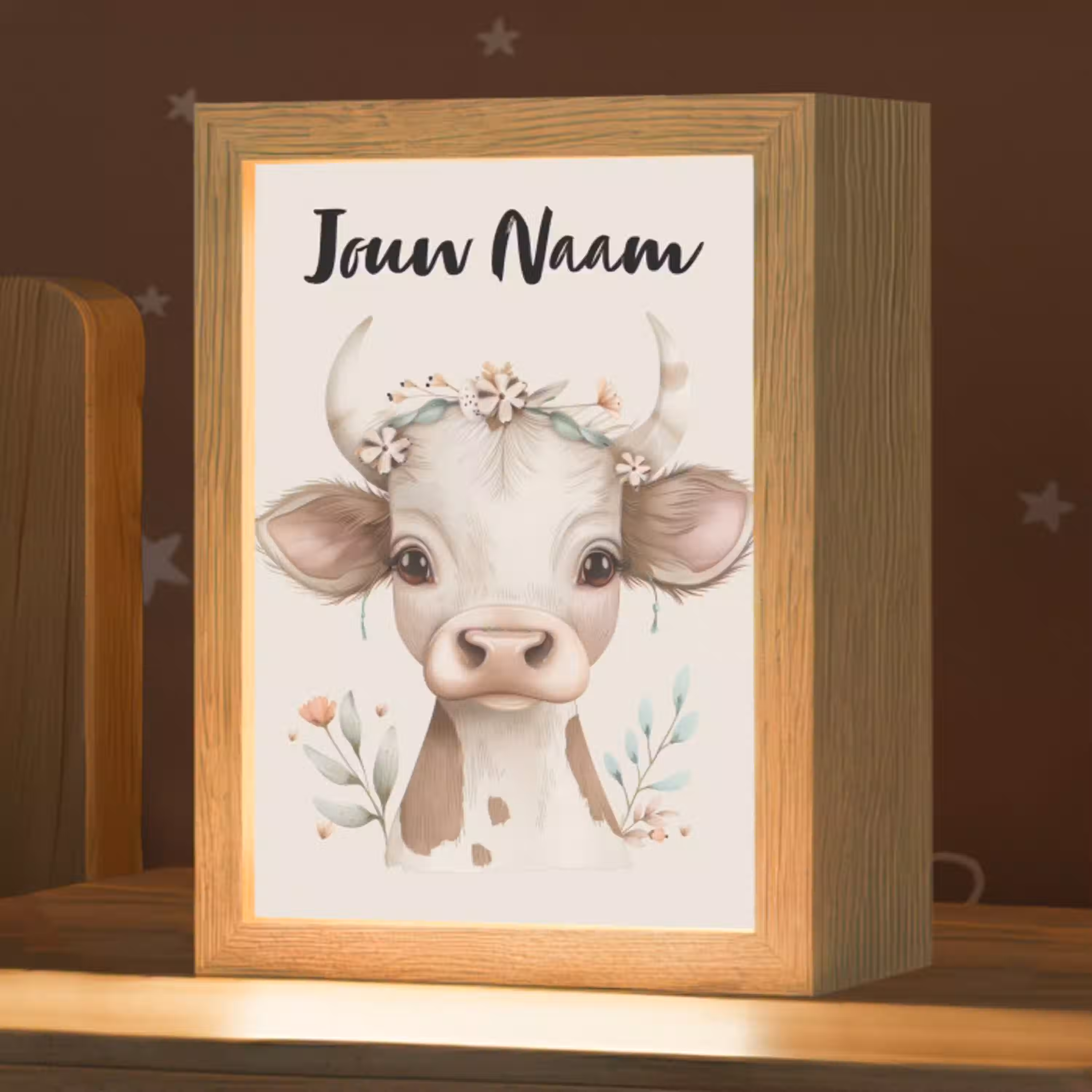 Koe - Bohemian - Kalfje - Bloemen Light Box met kabel (Kinderlampje) klein -zzz_3d_website