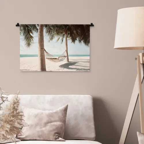 Hangmat - Palmbomen - Strand - Zee Wandkleed katoen klein -sfeer4