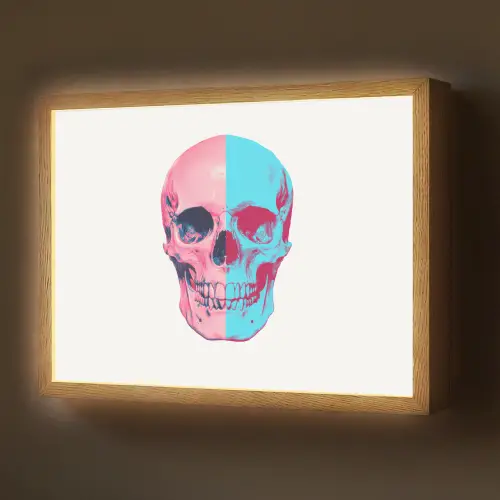 Schedel - Grafisch - Roze - Verdeeld Light Box met batterij (Wandlamp) middel -z3d_website