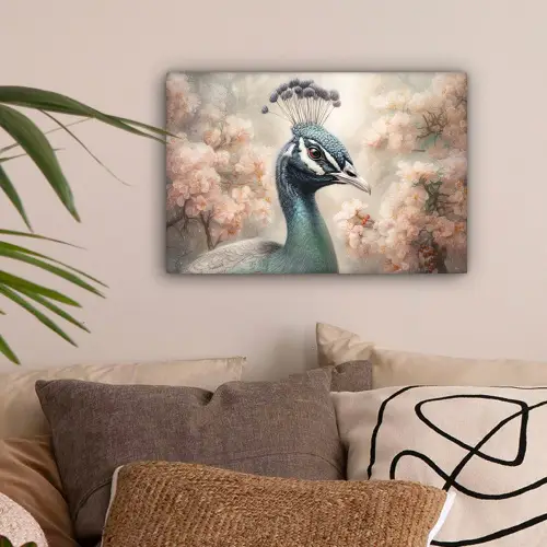 Pauw - Vogels - Bloemen - Boom - Botanisch canvas 2cm klein -sfeer1