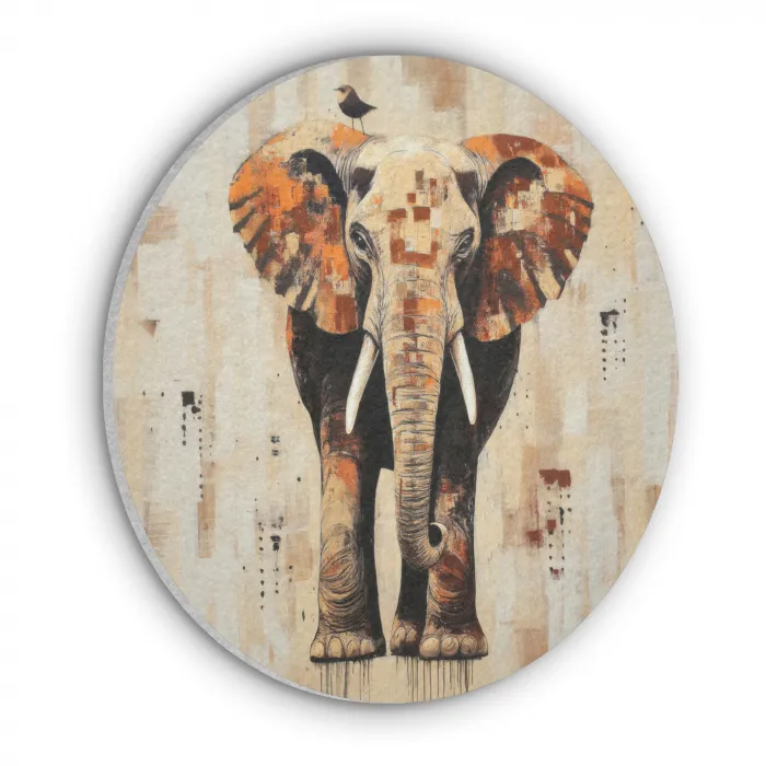 Olifant - Slurf - Mozaïek - Abstract Akoestische PET Vilt - Rond klein -3d