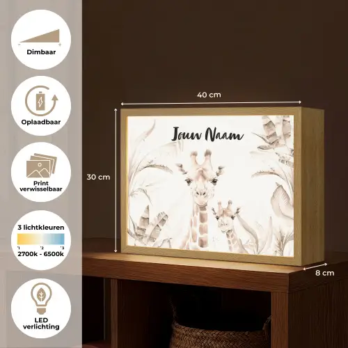 Giraffe - Jungle - Bruin - Kinderen Light Box met batterij (Wandlamp kind) middel -USP_websiteoverzichtNL