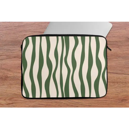 Golvende lijnen - Beige - Groen - Strepen - Abstract laptophoes neopreen klein -tafel