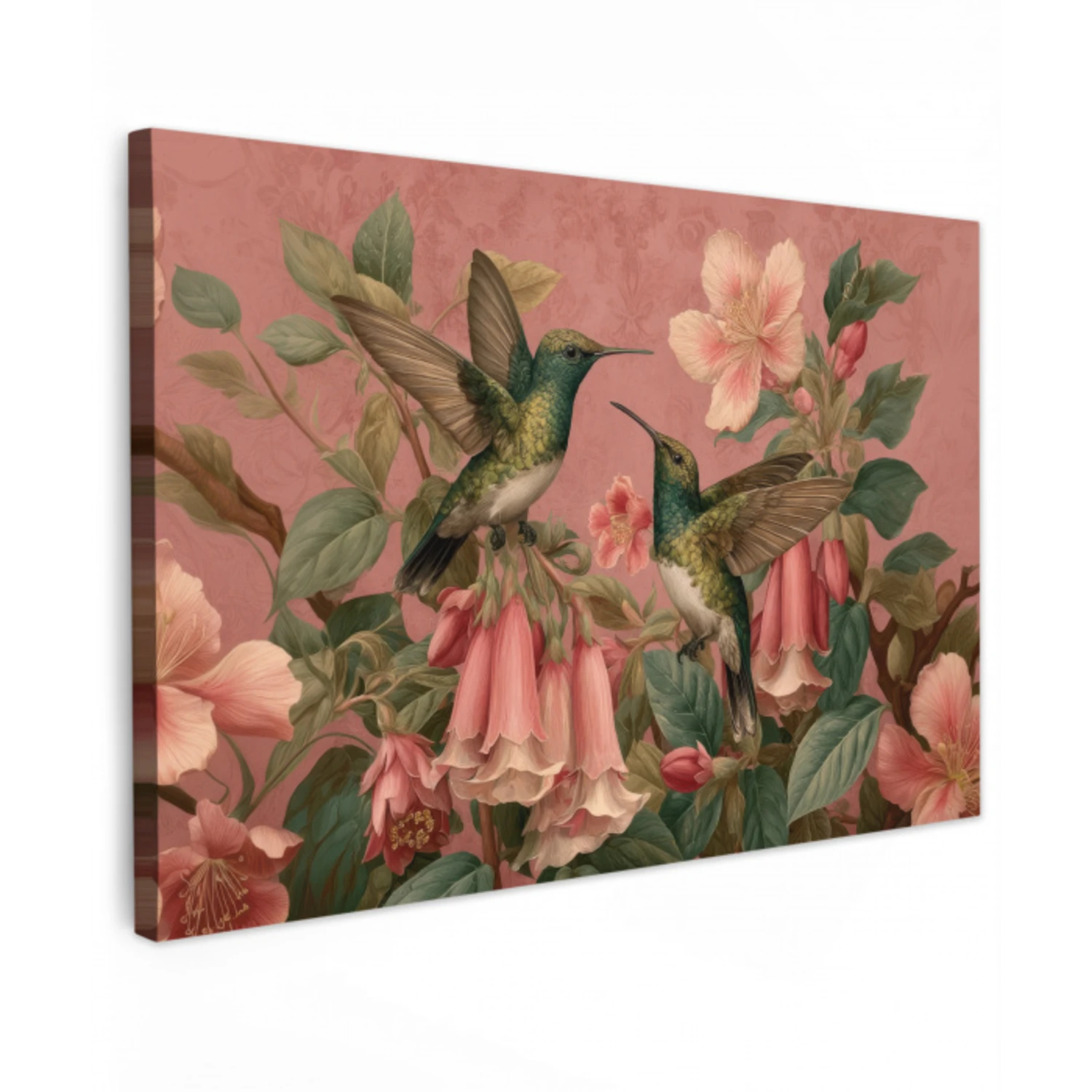 Kolibries - Bloemen - Groen - Roze canvas 2cm klein -z3d