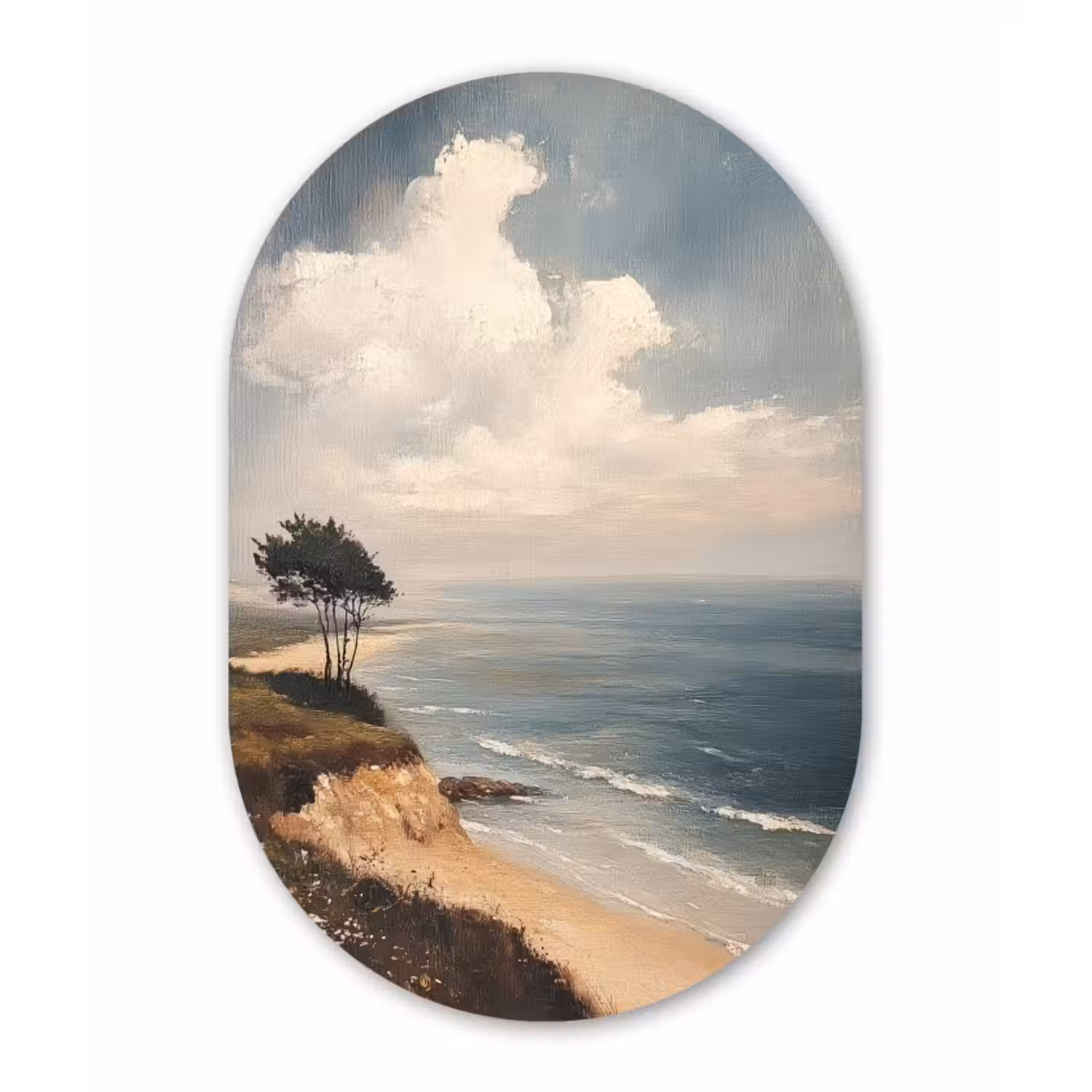 Glasbild Oval - Klippe - Meer - Baum