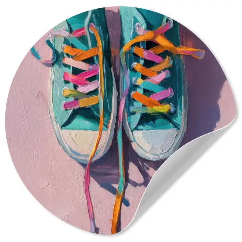 Sneakers - Veters - Kleurrijk - Schaduw Wandcirkel behangsticker klein -3d