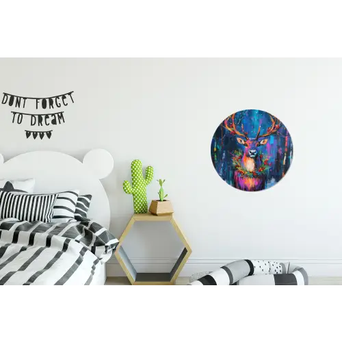Rendier - Krans - Sprookjesachtig - Blauw Wandcirkel aluminium klein -kinderkamer